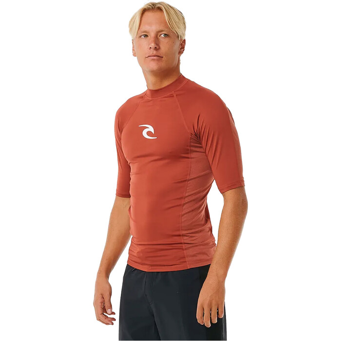 2024 Rip Curl Mens Waves UPF Performance Short Sleeve Rash Vest 142MRV - Red